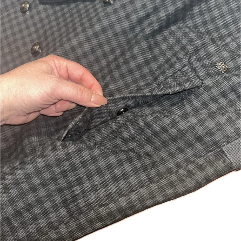 Live Mechanics Canvas Checked Plaid Gray Streetwear Moto Grunge Stud Coat 2XL